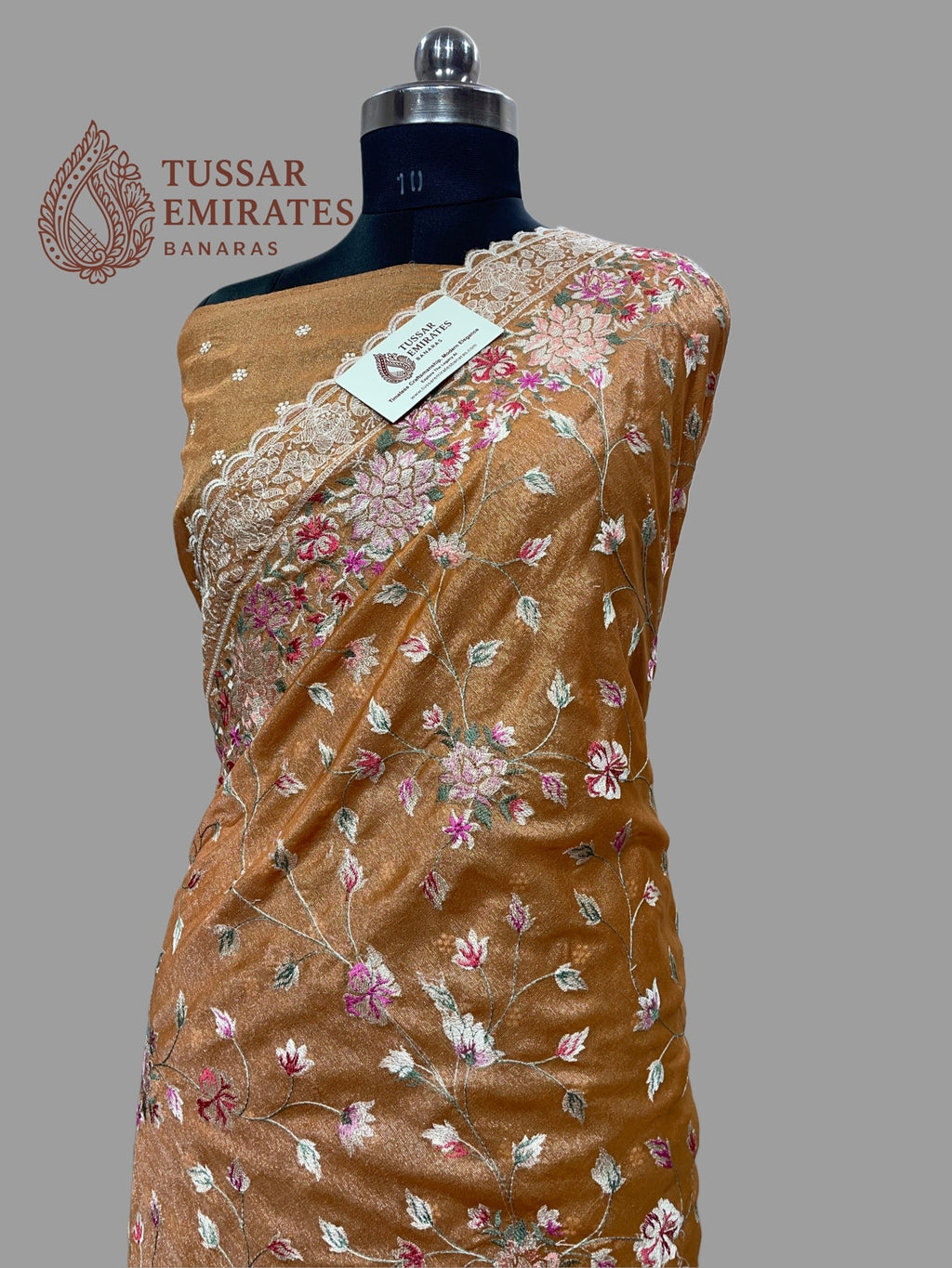 Pure Tissue Silk Banarasi Saree - Chikankari all over - Tussar Emirates