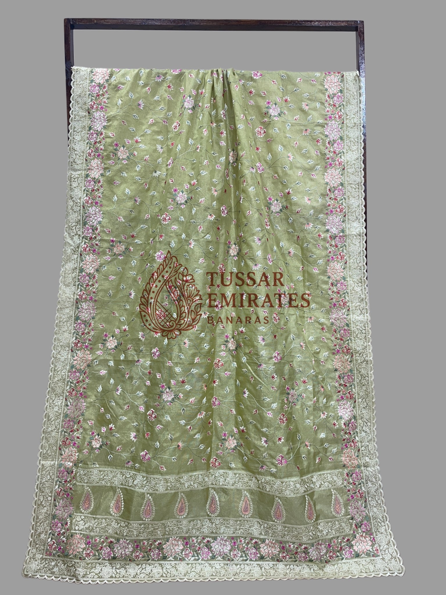 Pure Tissue Silk Banarasi Saree - Chikankari all over - Tussar Emirates