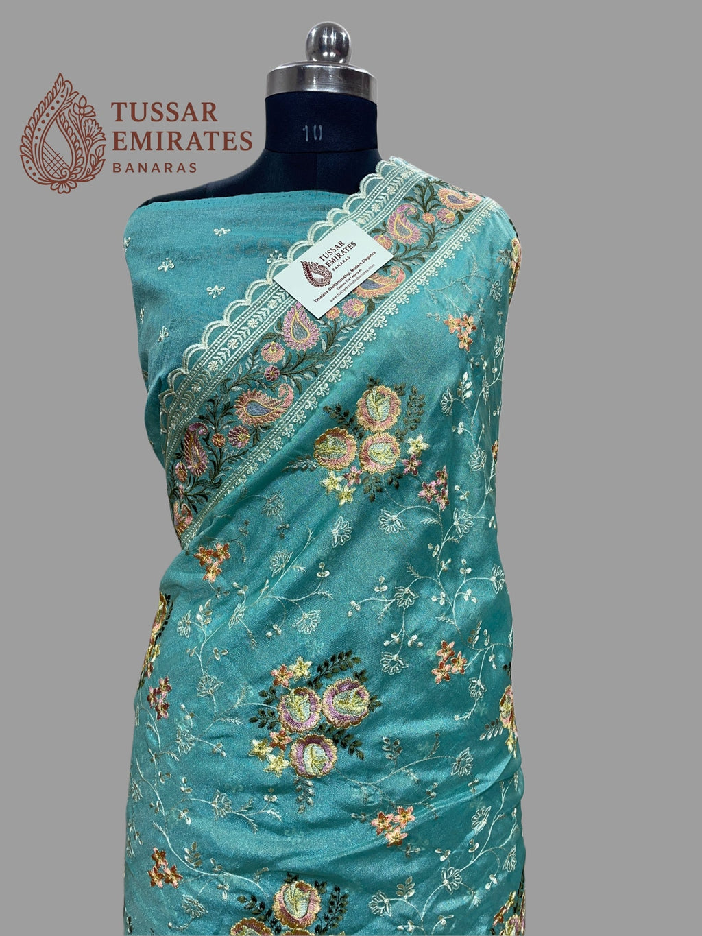 Pure Tissue Silk Banarasi Saree - Chikankari all over - Tussar Emirates