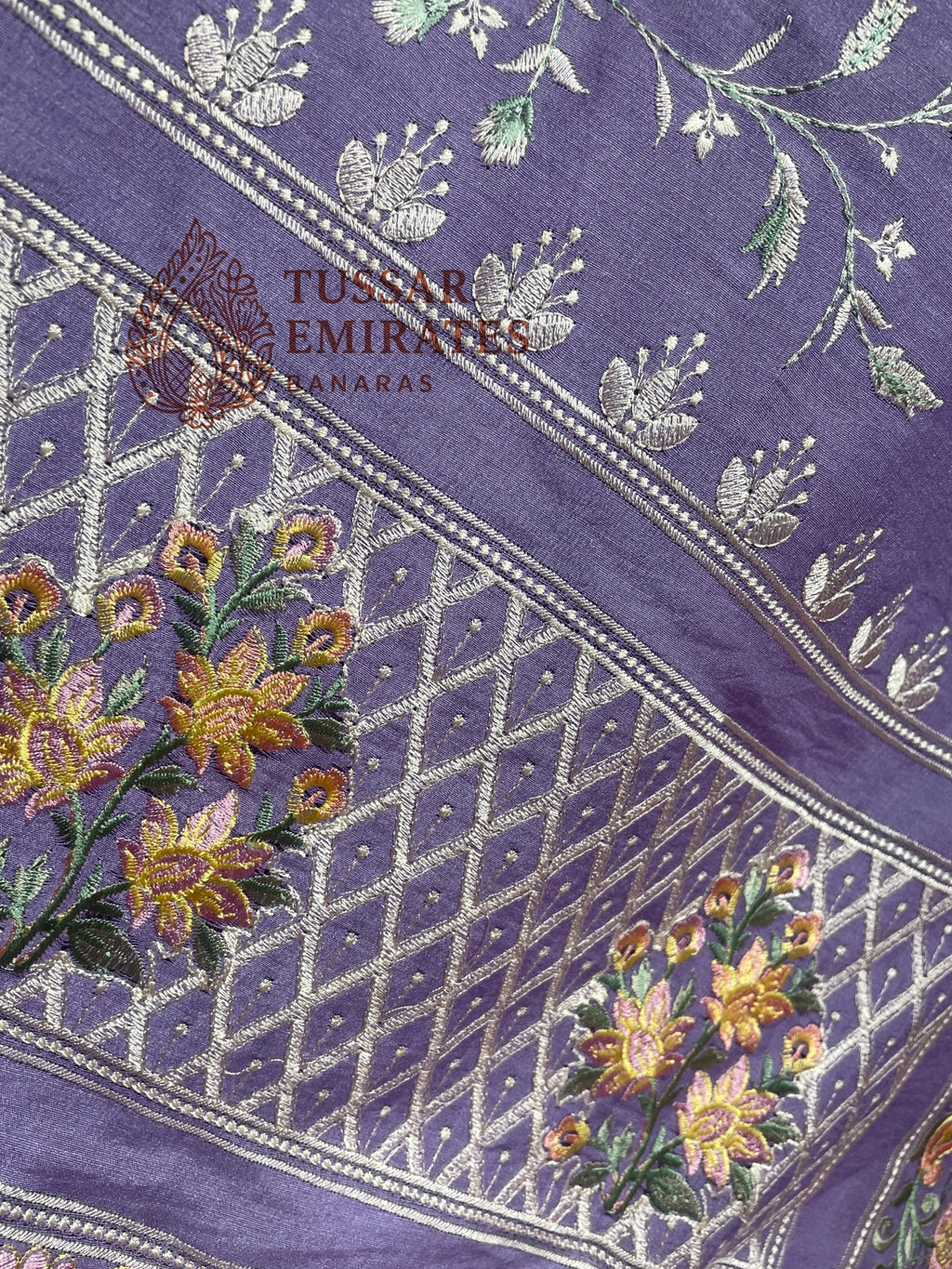 Pure Tissue Silk Banarasi Saree - Chikankari all over - Tussar Emirates