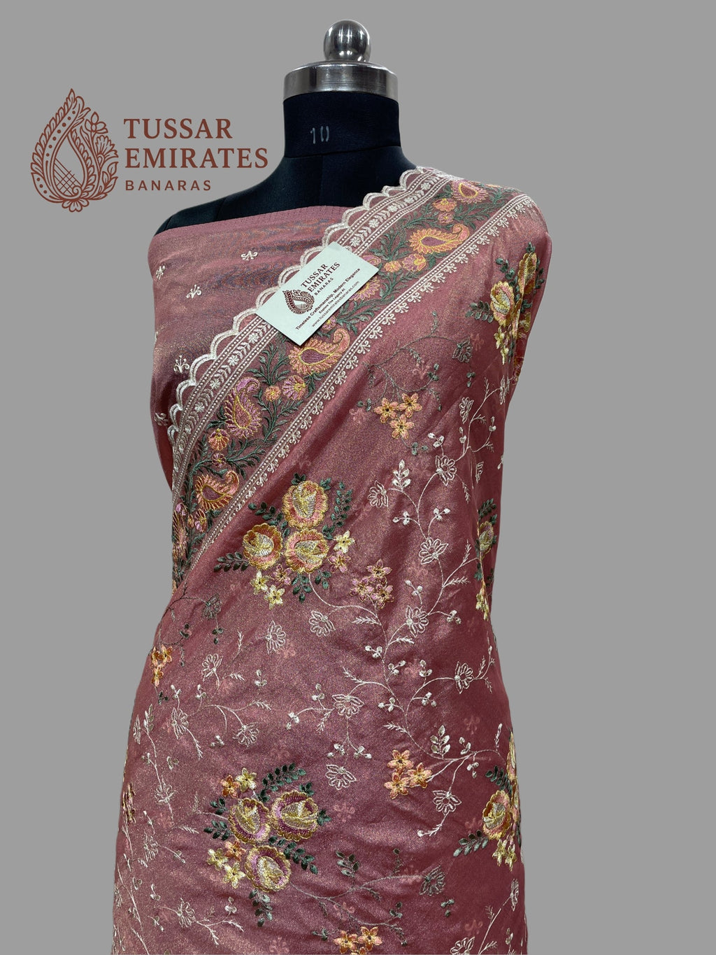 Pure Tissue Silk Banarasi Saree - Chikankari all over - Tussar Emirates