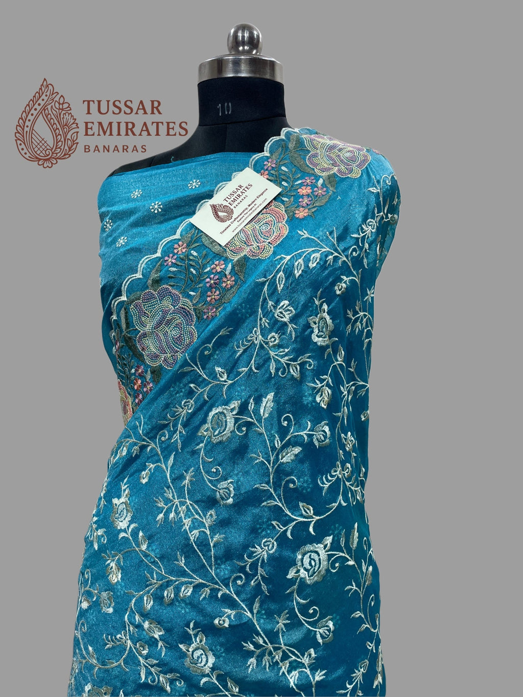 Pure Tissue Silk Banarasi Saree - Chikankari all over - Tussar Emirates