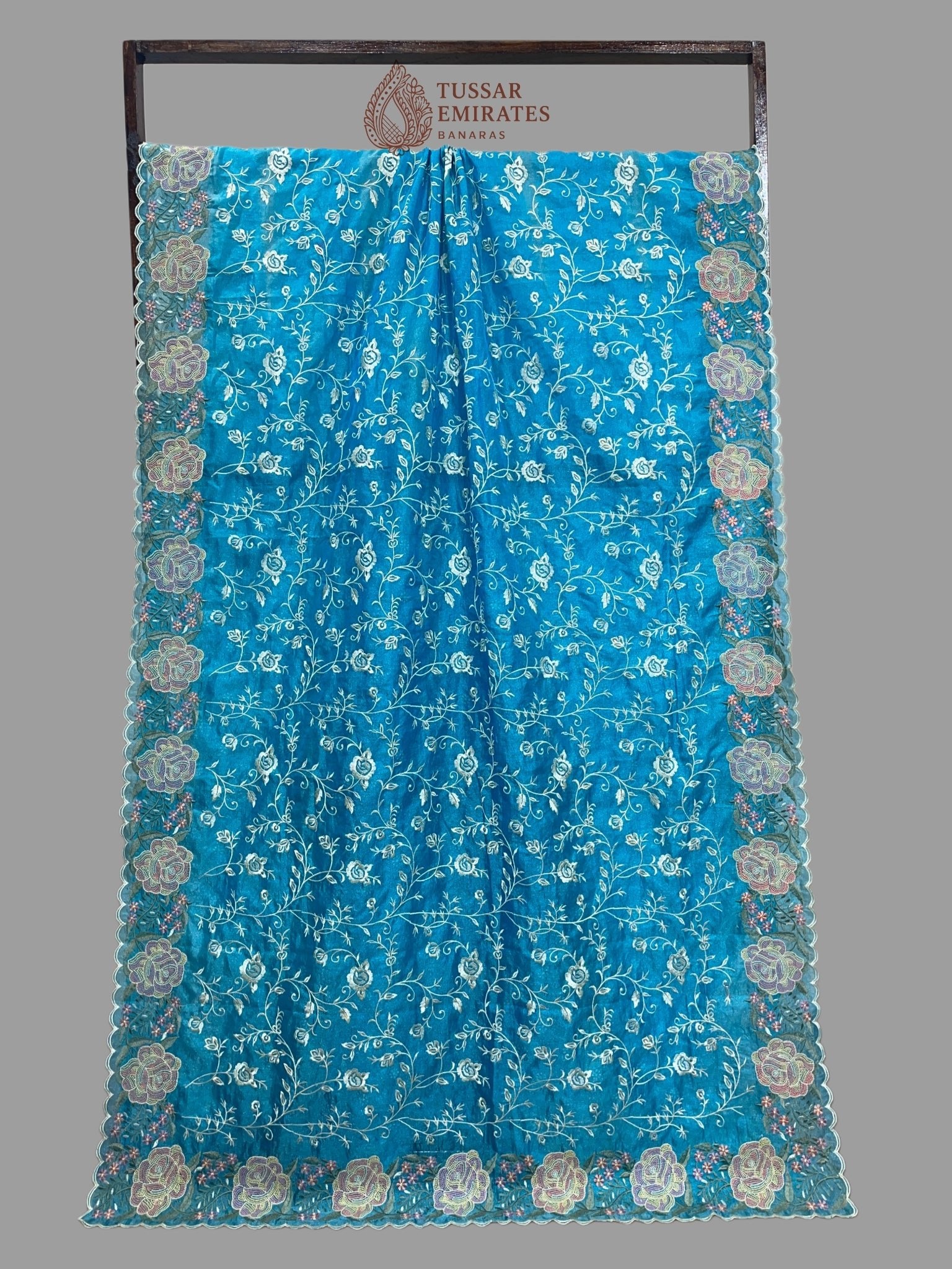 Pure Tissue Silk Banarasi Saree - Chikankari all over - Tussar Emirates