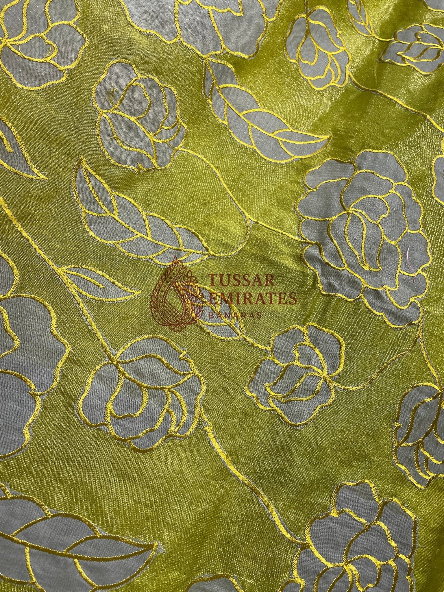 Pure Tissue Silk Banarasi Saree - Chikankari all over - Tussar Emirates