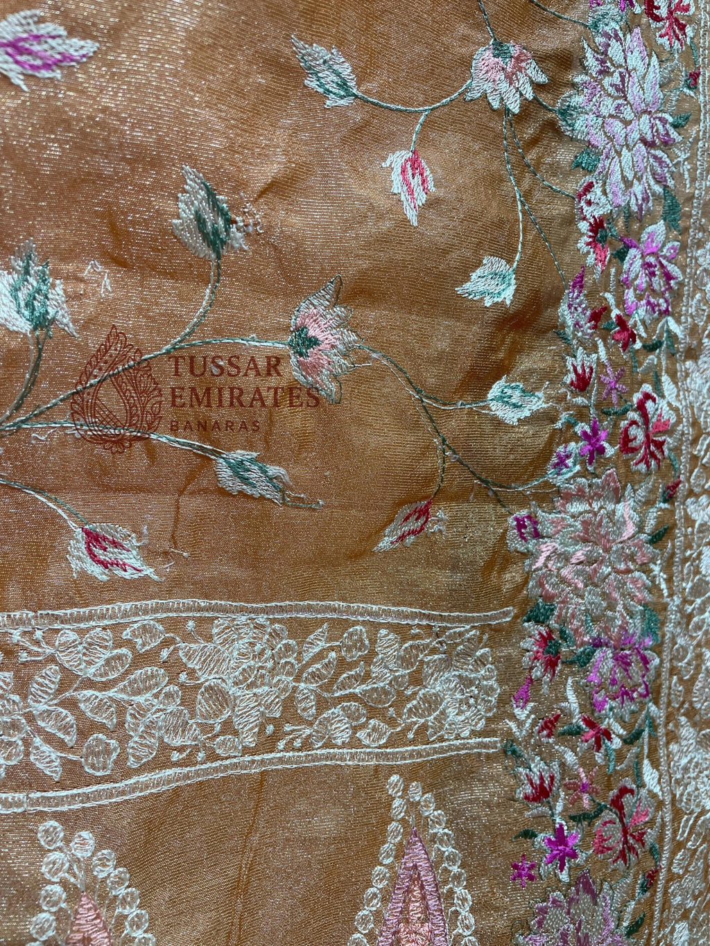 Pure Tissue Silk Banarasi Saree - Chikankari all over - Tussar Emirates