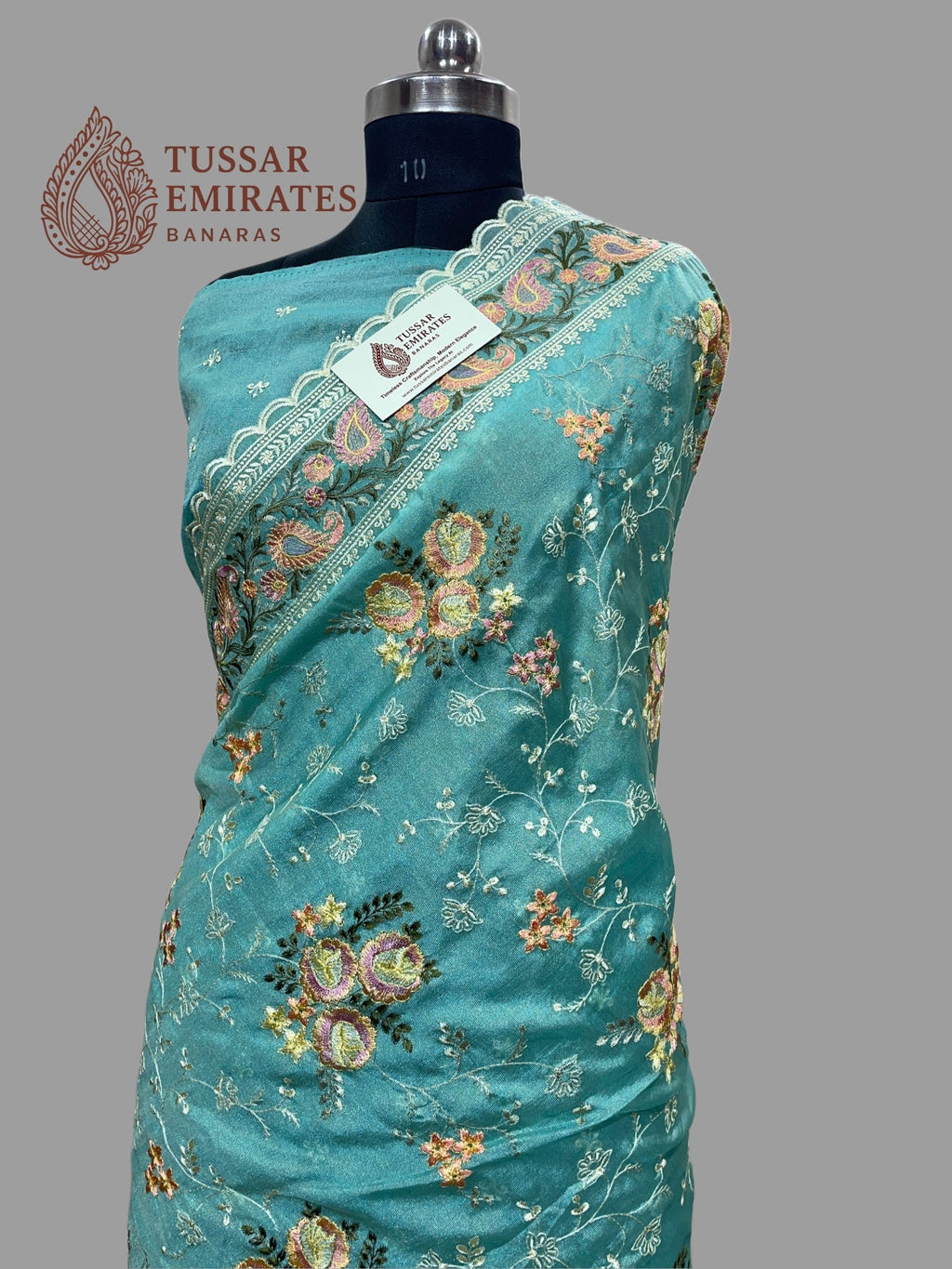 Pure Tissue Silk Banarasi Saree - Chikankari all over - Tussar Emirates