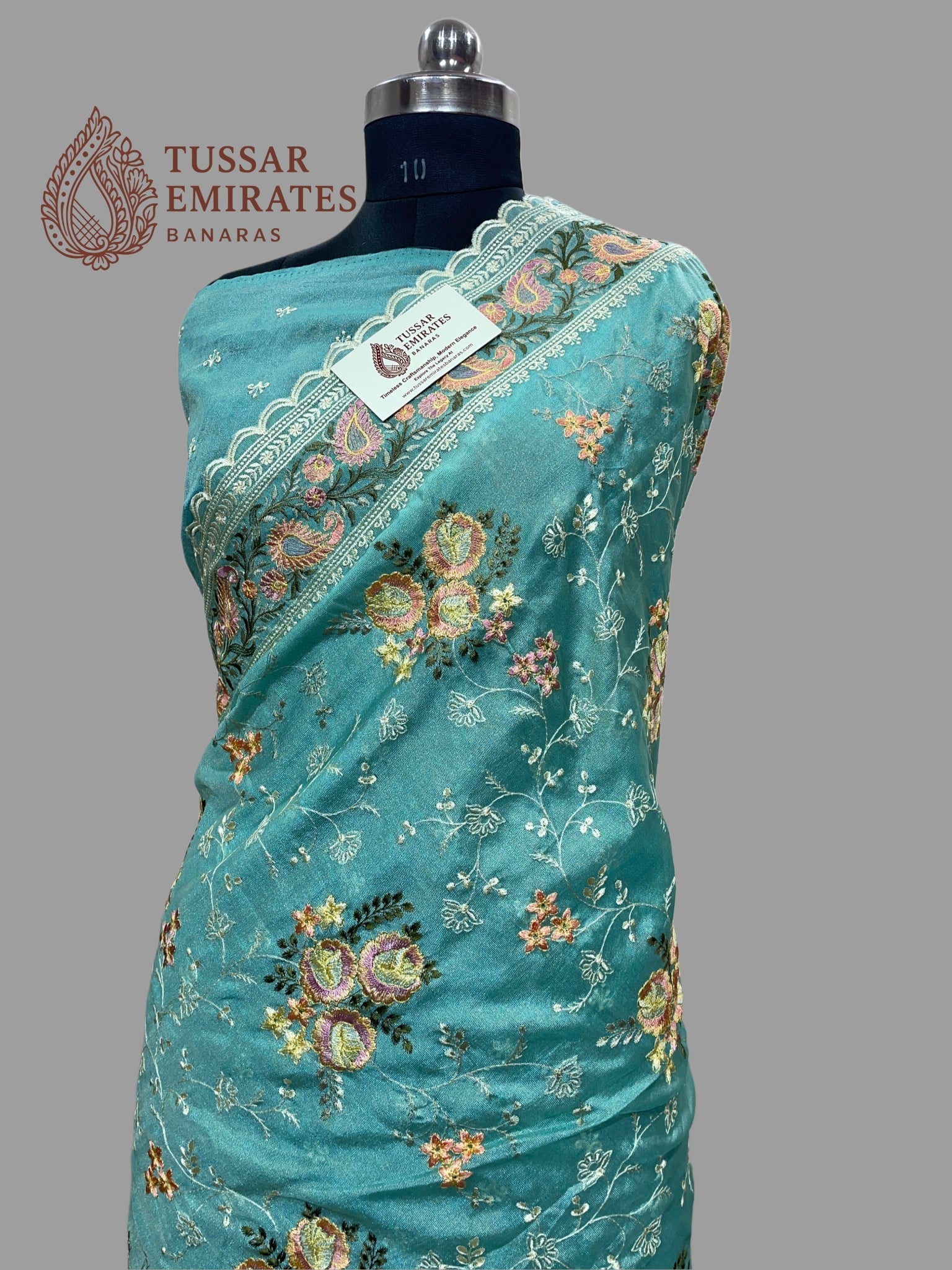 Pure Tissue Silk Banarasi Saree - Chikankari all over - Tussar Emirates