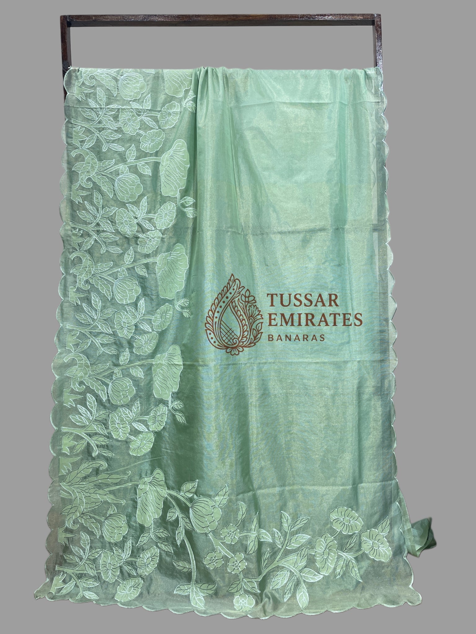 Pure Tissue Silk Banarasi Saree - Chikankari all over - Tussar Emirates