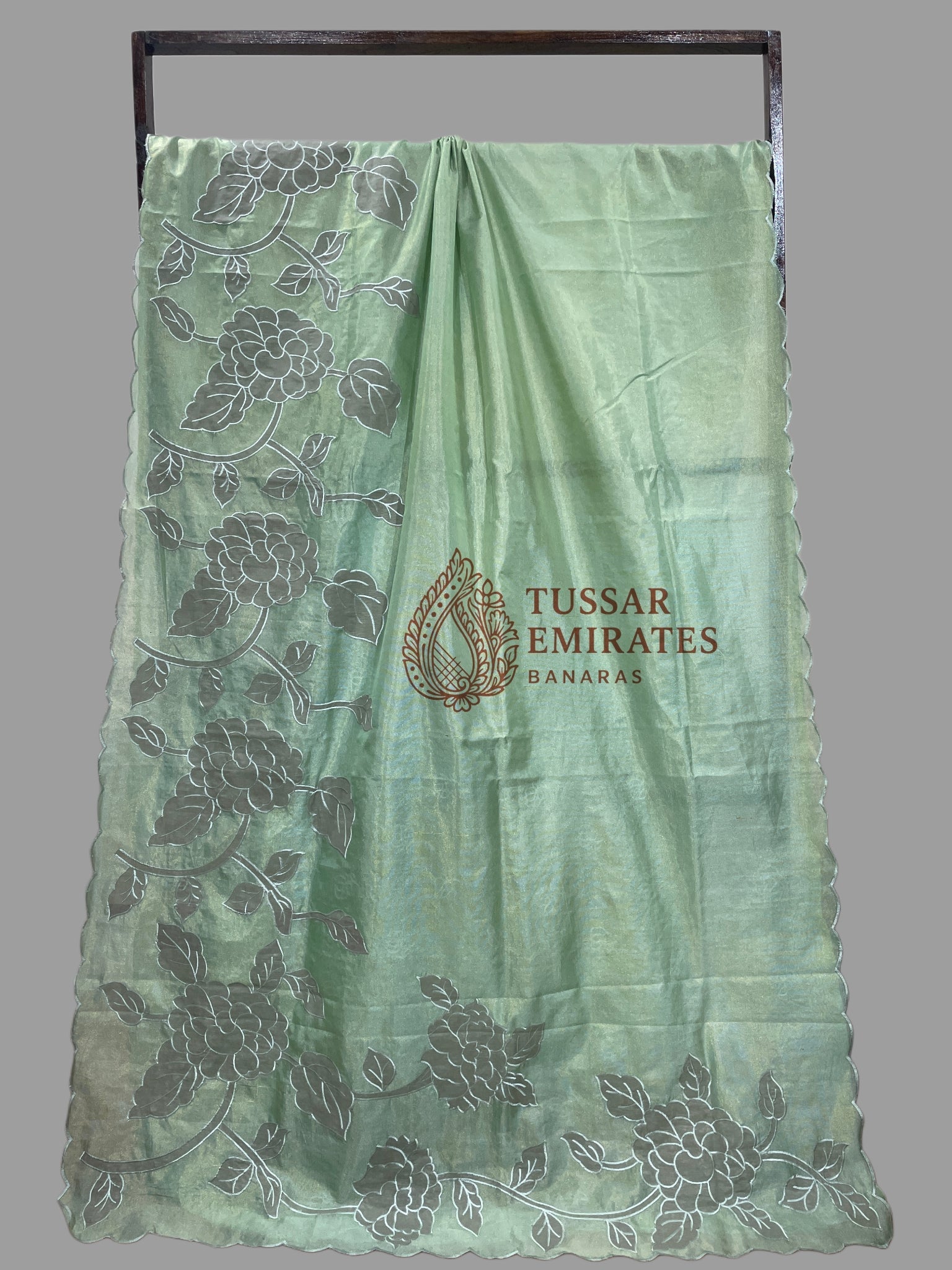 Pure Tissue Silk Banarasi Saree - Chikankari all over - Tussar Emirates