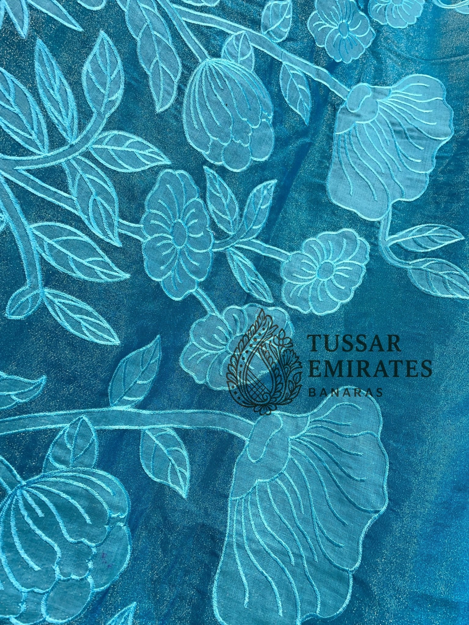 Pure Tissue Silk Banarasi Saree - Chikankari all over - Tussar Emirates