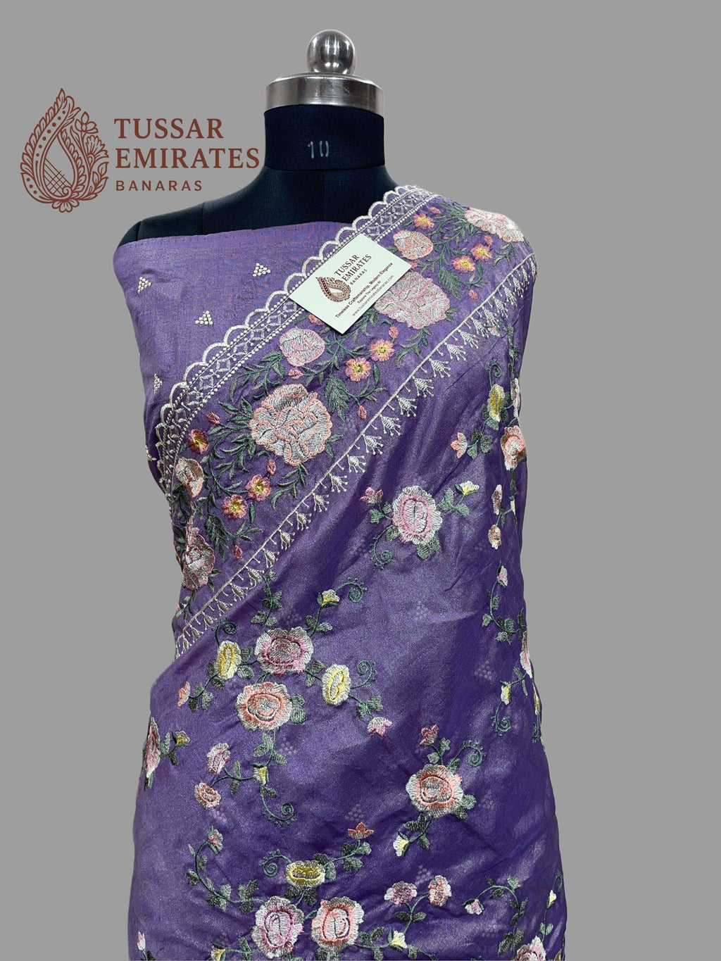 Pure Tissue Silk Banarasi Saree - Chikankari all over - Tussar Emirates