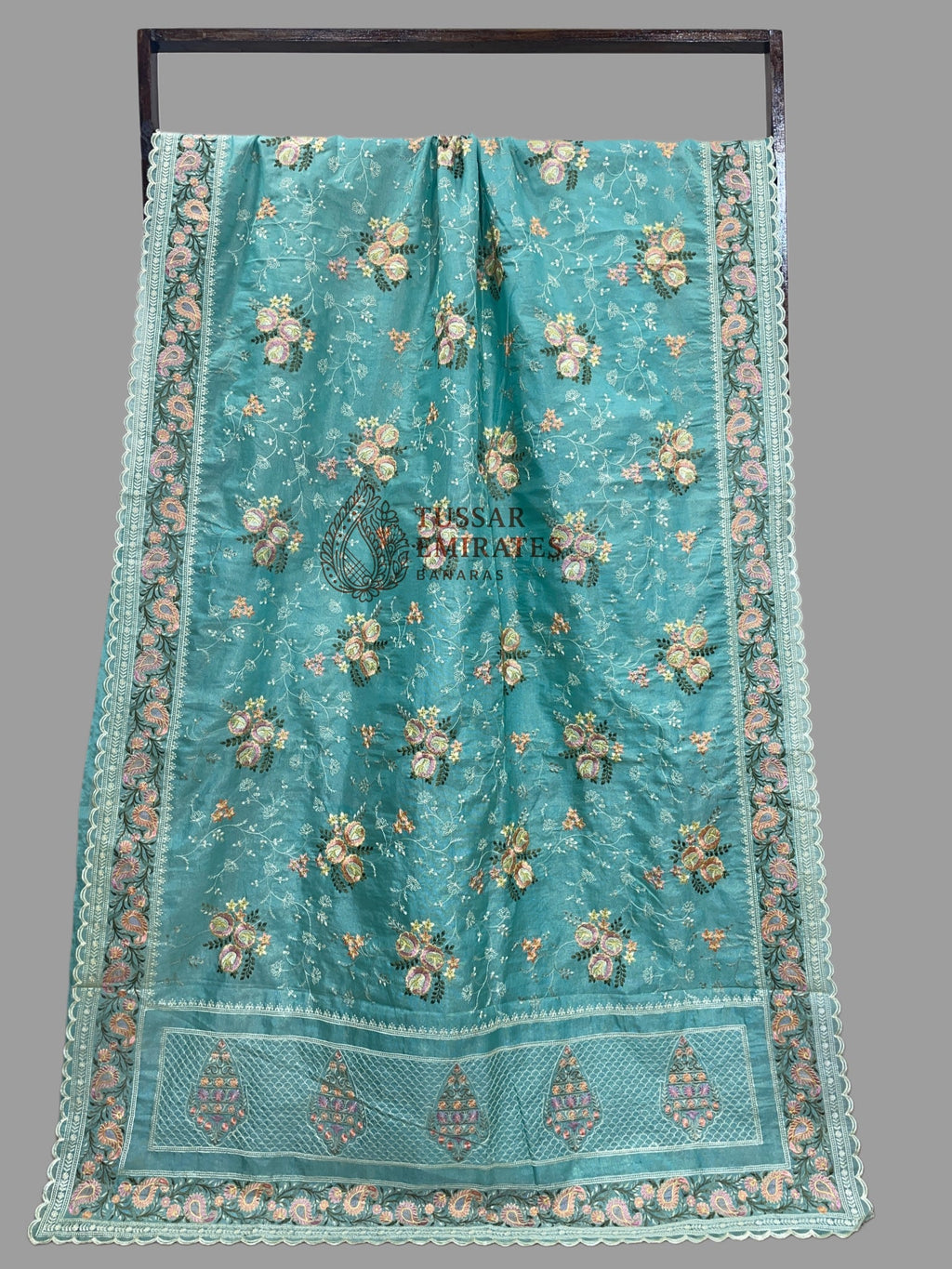 Pure Tissue Silk Banarasi Saree - Chikankari all over - Tussar Emirates
