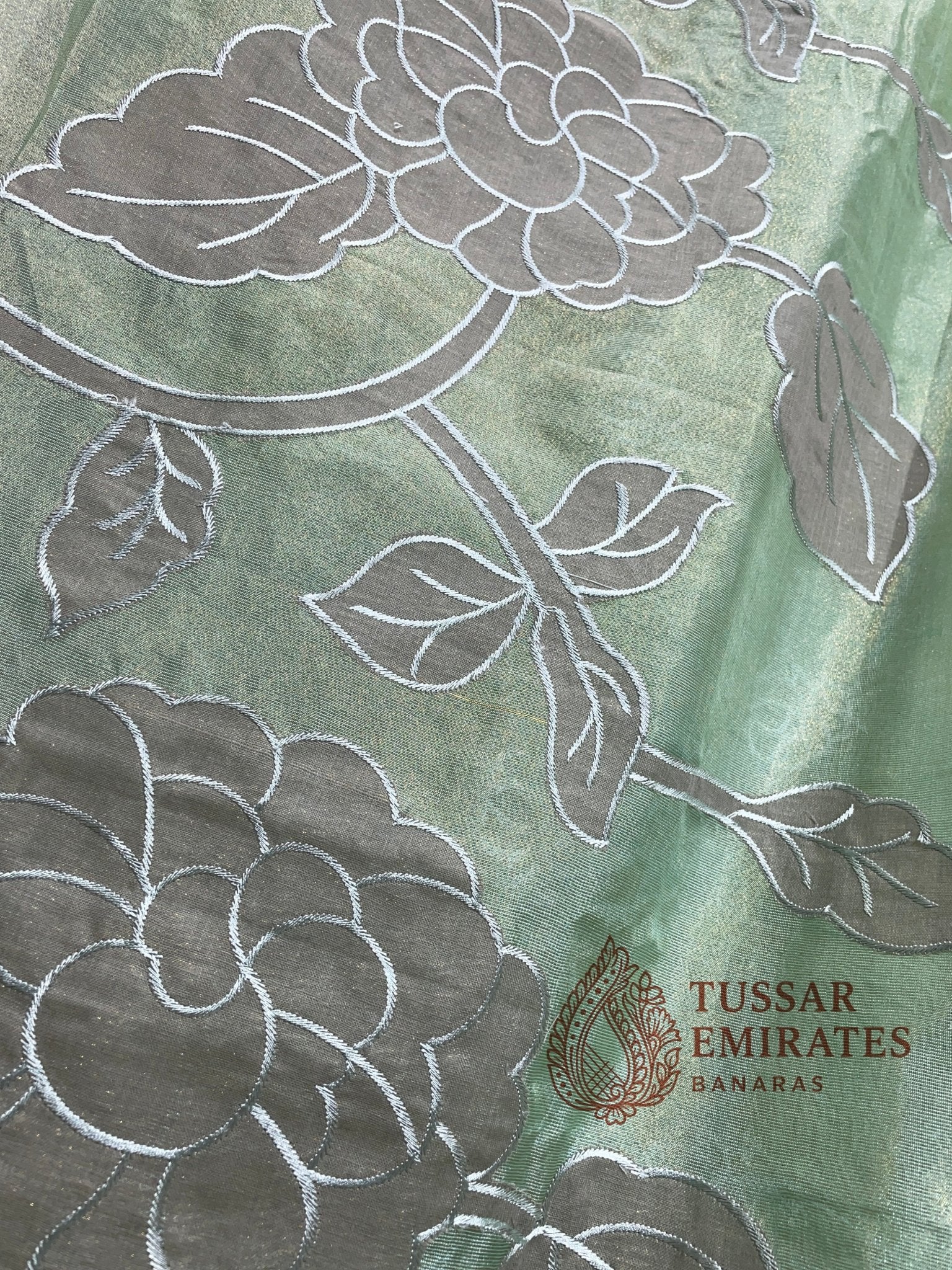 Pure Tissue Silk Banarasi Saree - Chikankari all over - Tussar Emirates