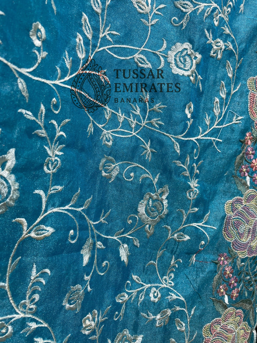 Pure Tissue Silk Banarasi Saree - Chikankari all over - Tussar Emirates