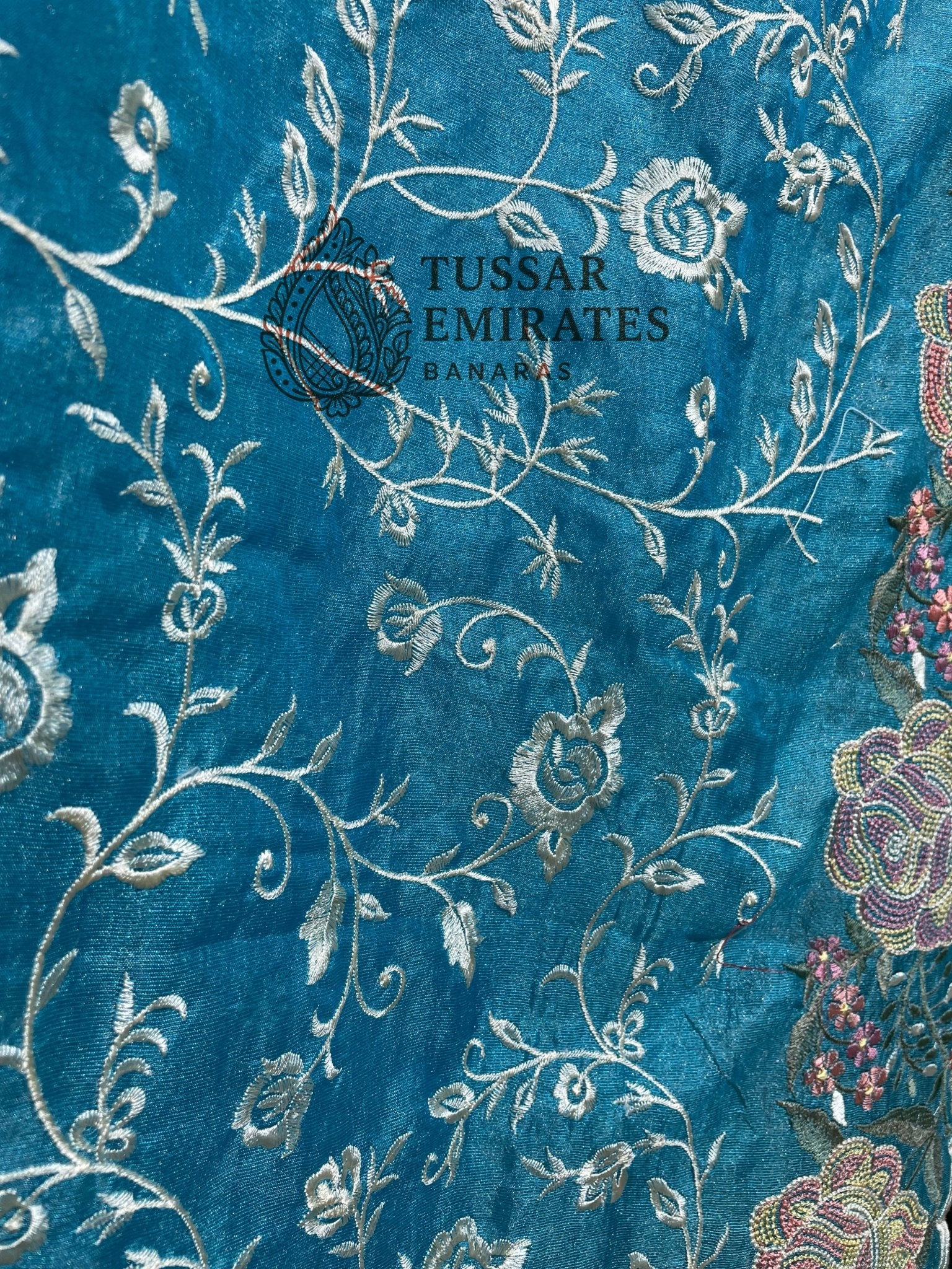 Pure Tissue Silk Banarasi Saree - Chikankari all over - Tussar Emirates