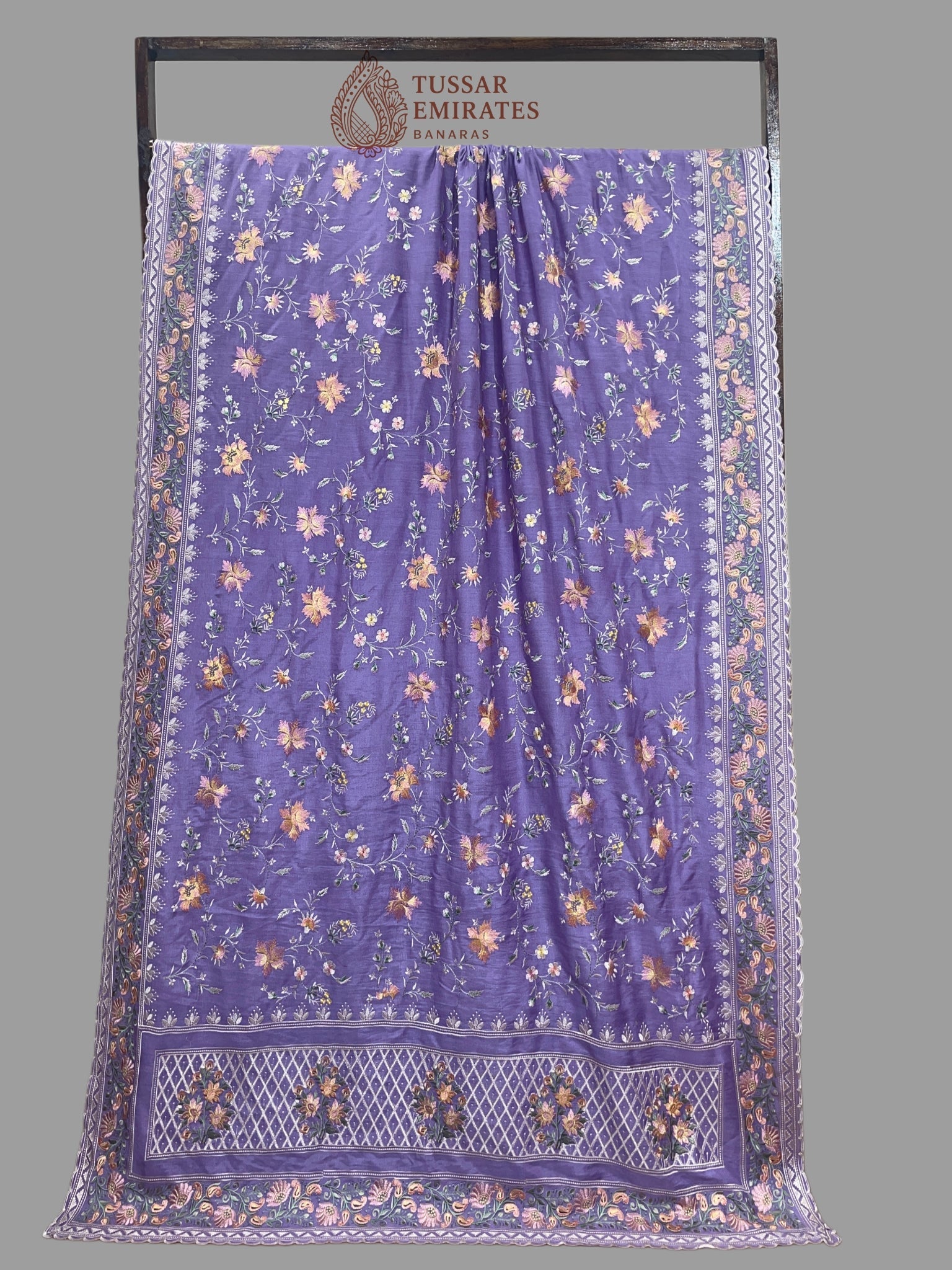 Pure Tissue Silk Banarasi Saree - Chikankari all over - Tussar Emirates