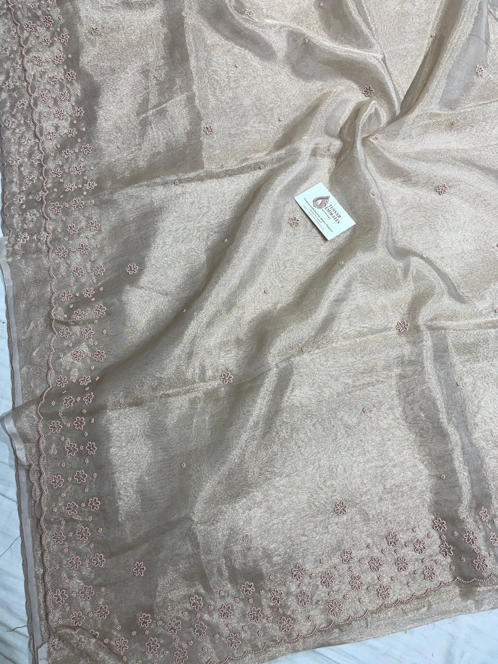 Pure Tissue Silk Handloom Banarasi Saree - handwork motifs - Tussar Emirates