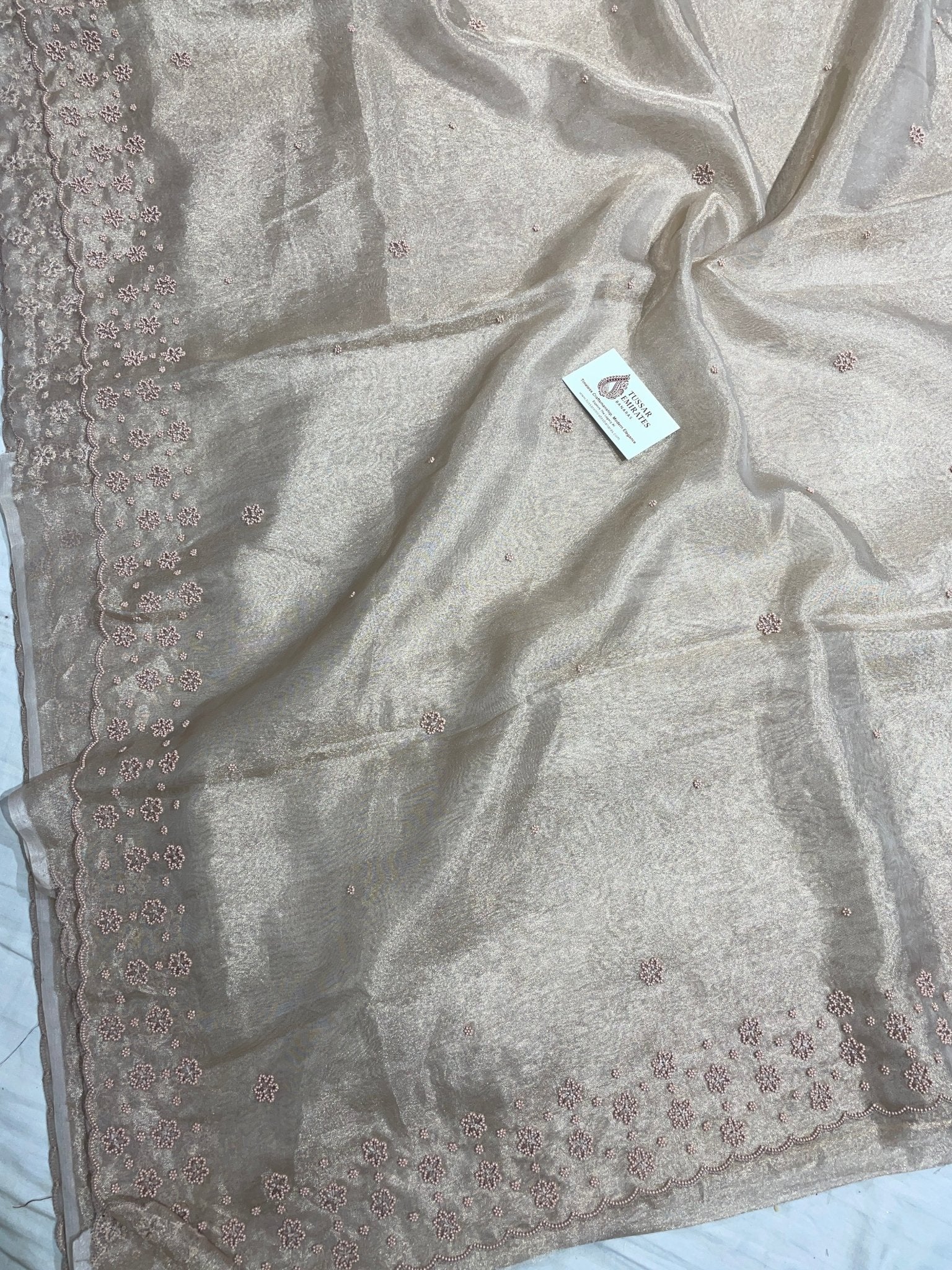 Pure Tissue Silk Handloom Banarasi Saree - handwork motifs - Tussar Emirates