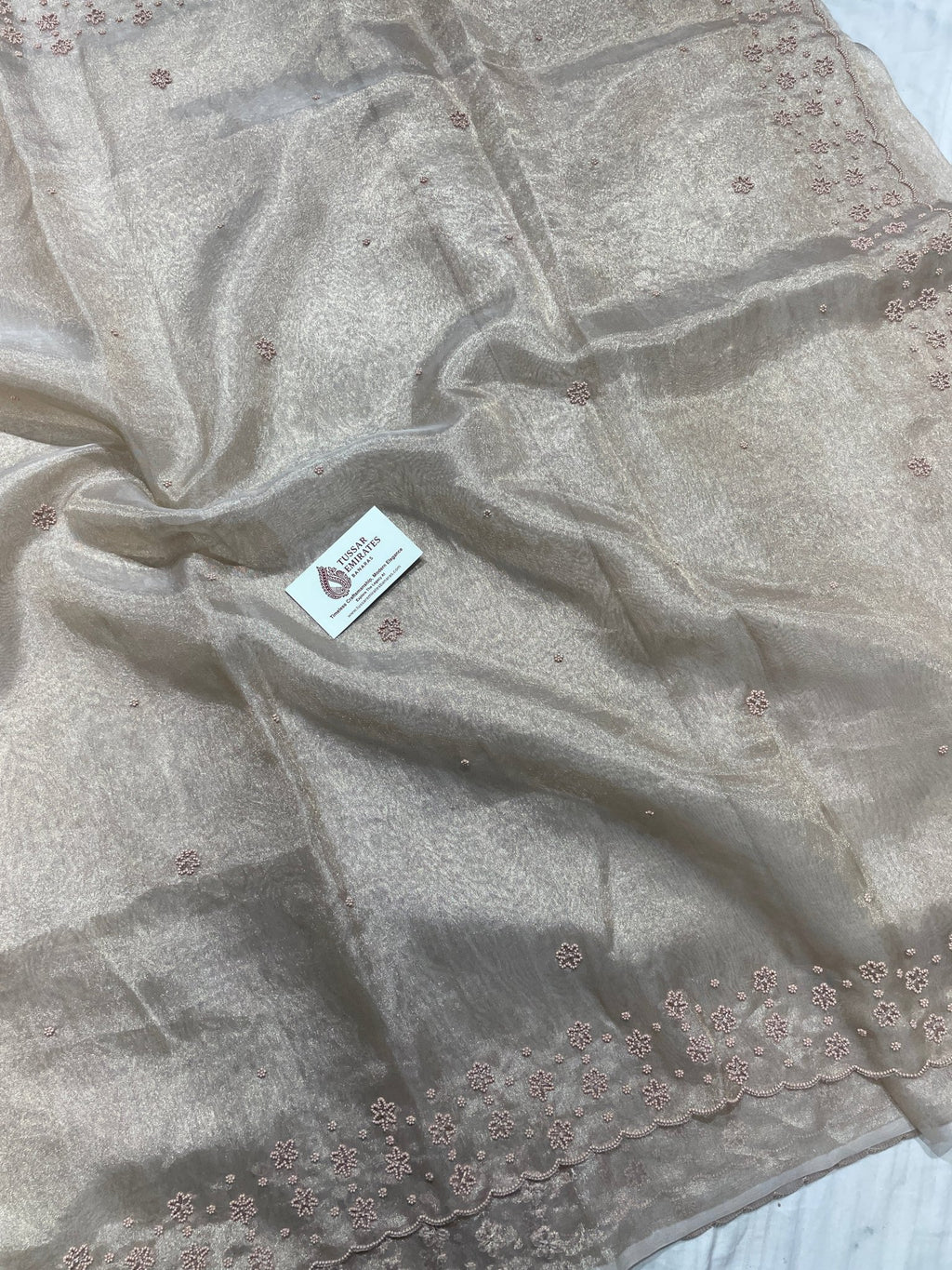 Pure Tissue Silk Handloom Banarasi Saree - handwork motifs - Tussar Emirates