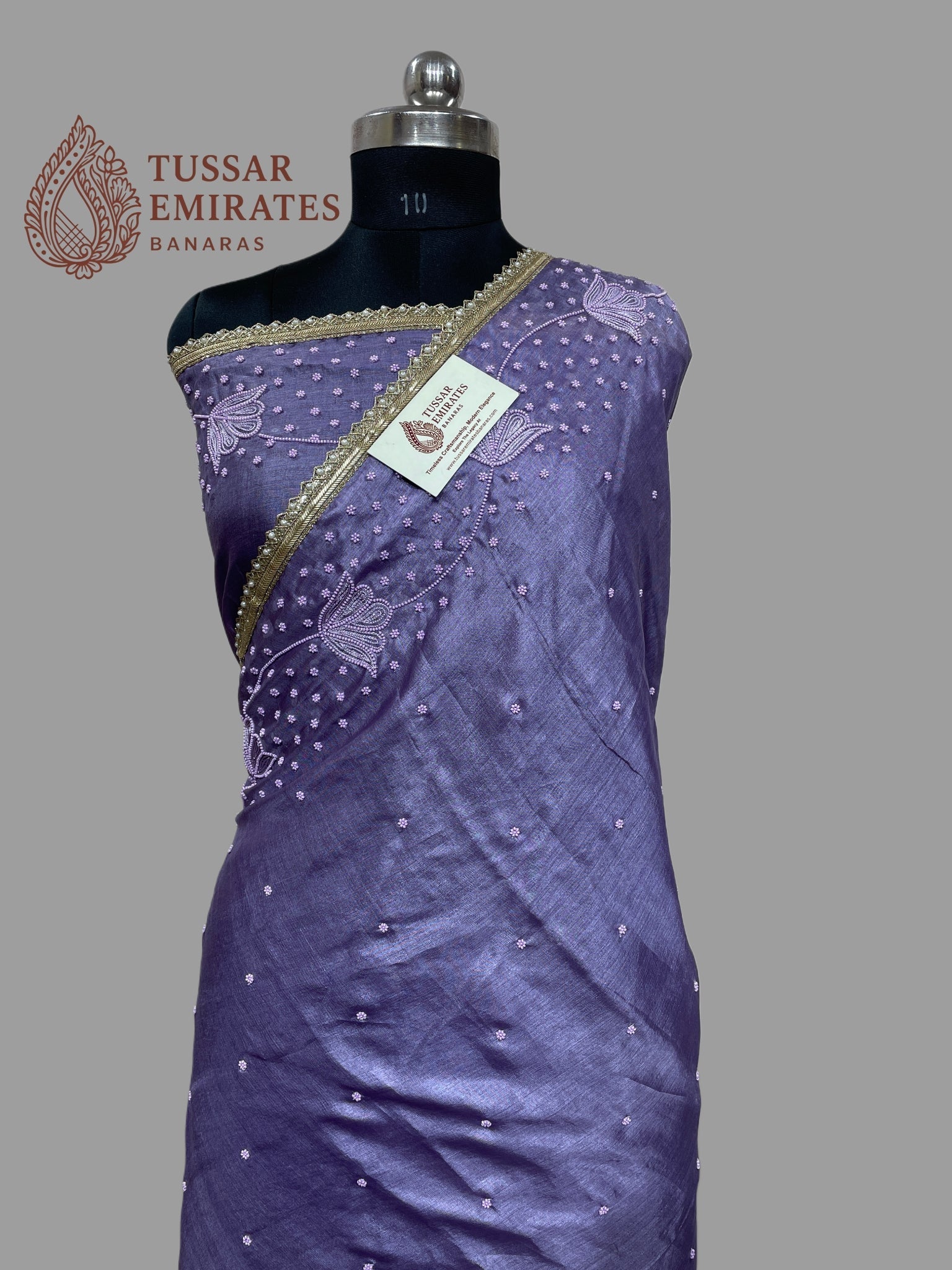 Pure Tussar Silk Handloom Banarasi Saree - handwork motifs - Tussar Emirates