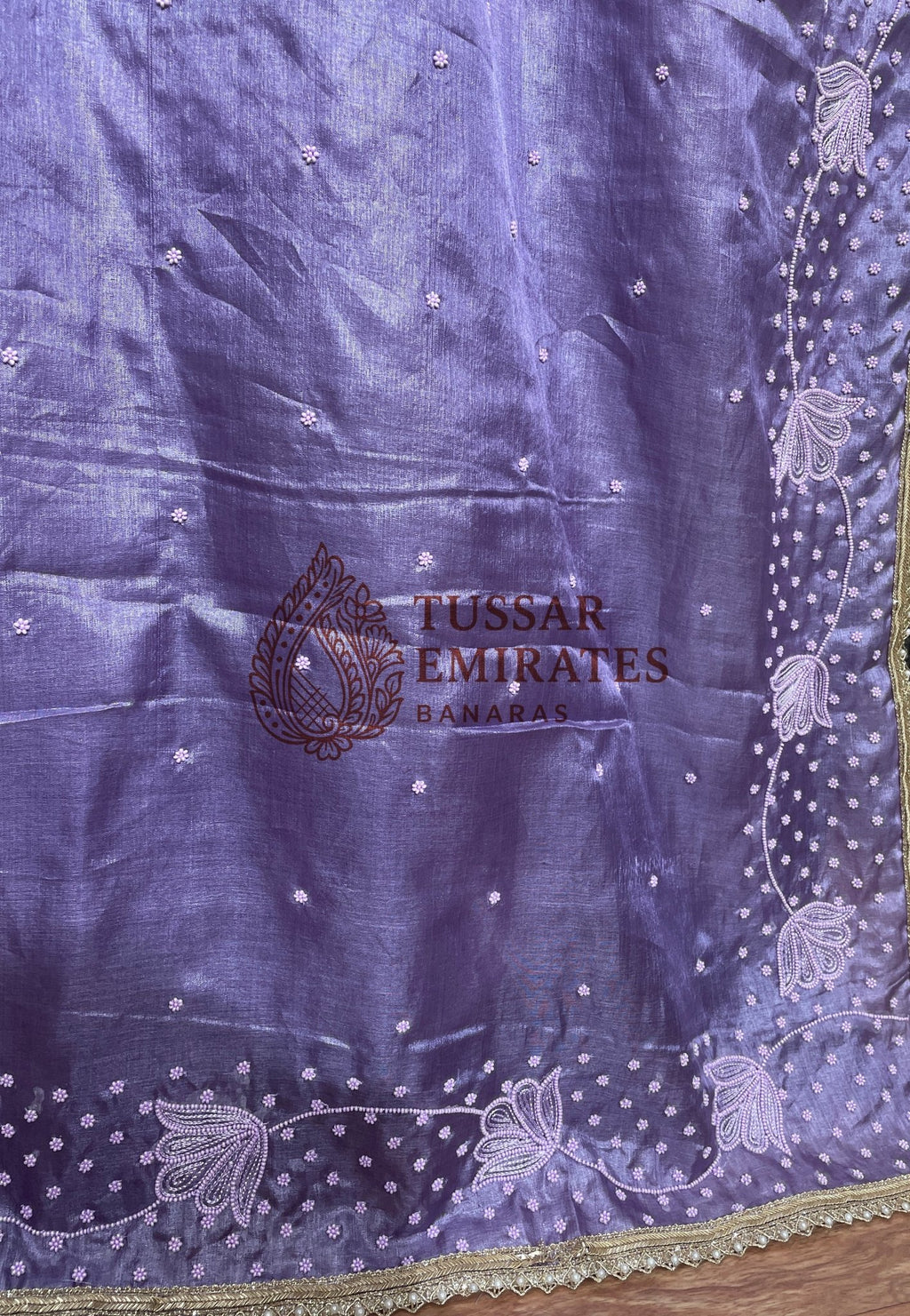 Pure Tussar Silk Handloom Banarasi Saree - handwork motifs - Tussar Emirates