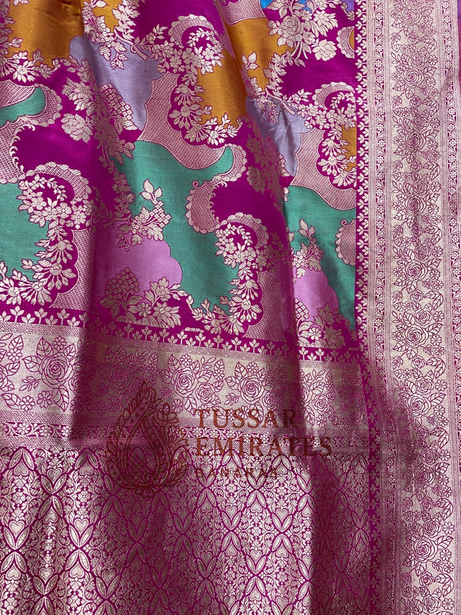 Rangkat Pure Katan Silk Handloom Banarasi Saree - Jaal Work With Meenakari - Tussar Emirates