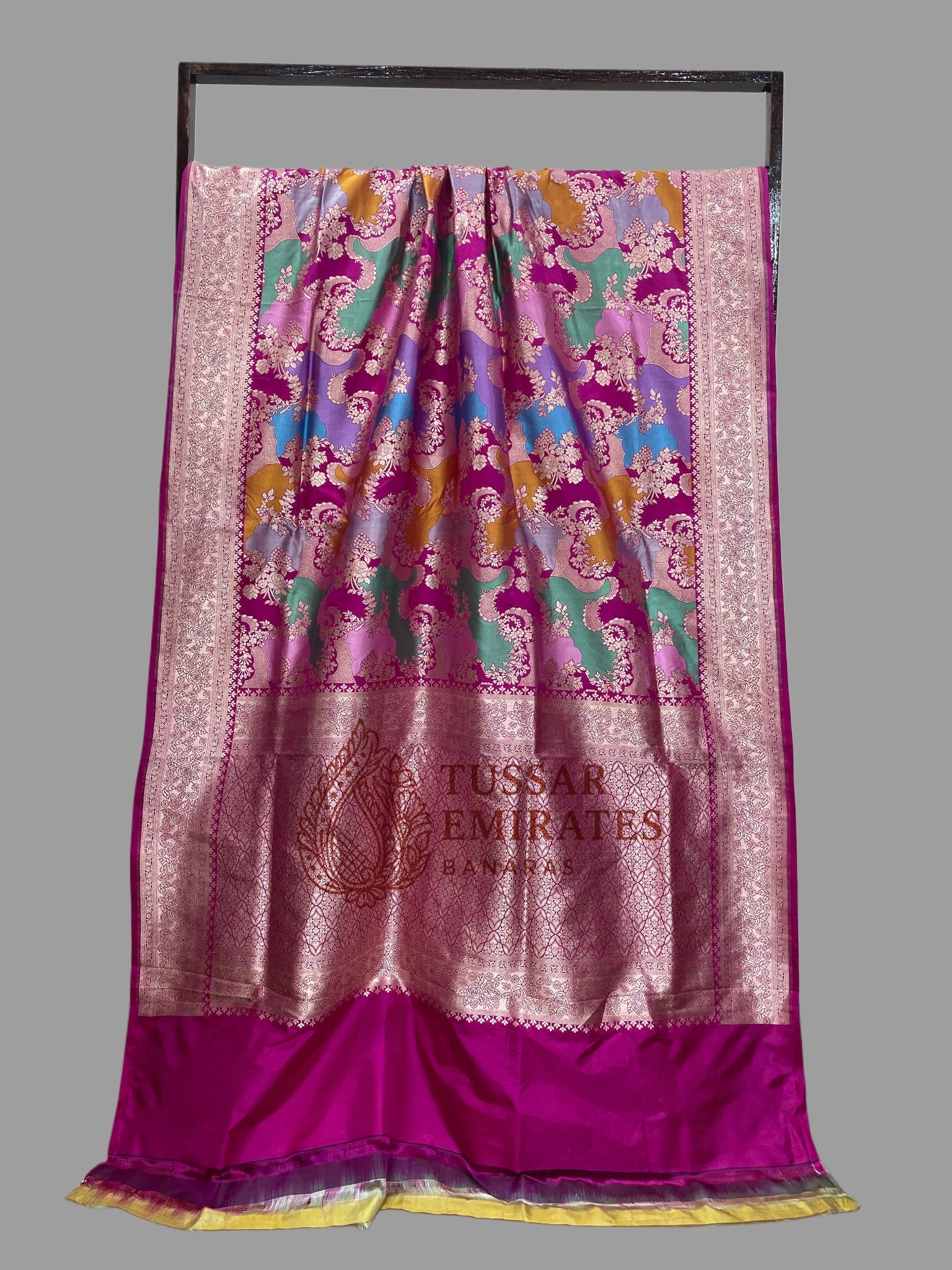 Rangkat Pure Katan Silk Handloom Banarasi Saree - Jaal Work With Meenakari - Tussar Emirates