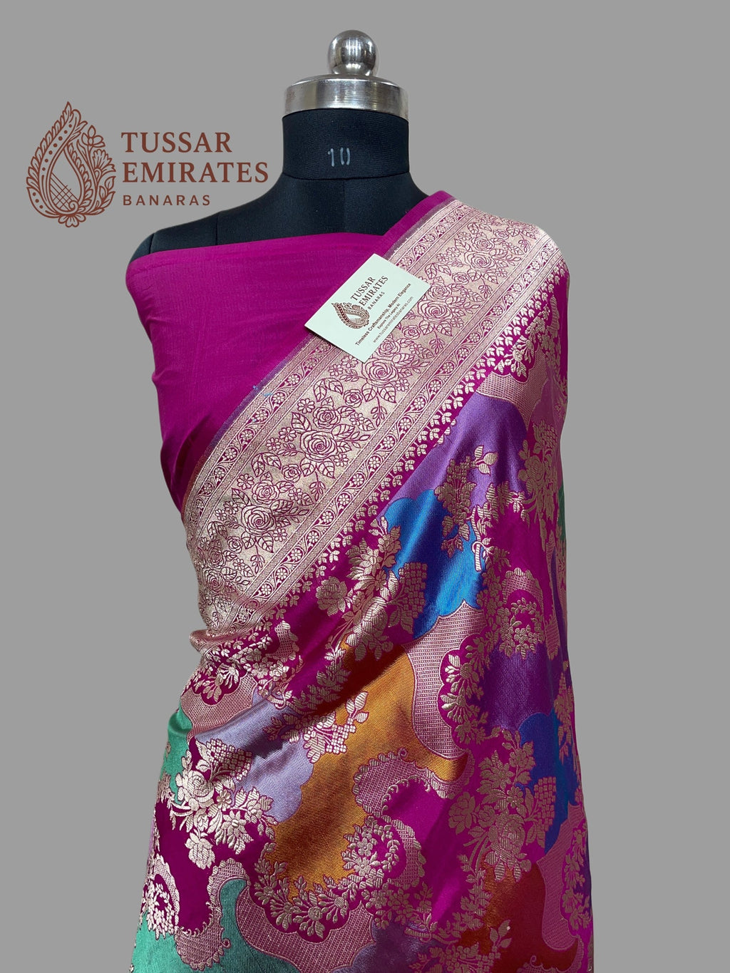 Rangkat Pure Katan Silk Handloom Banarasi Saree - Jaal Work With Meenakari - Tussar Emirates