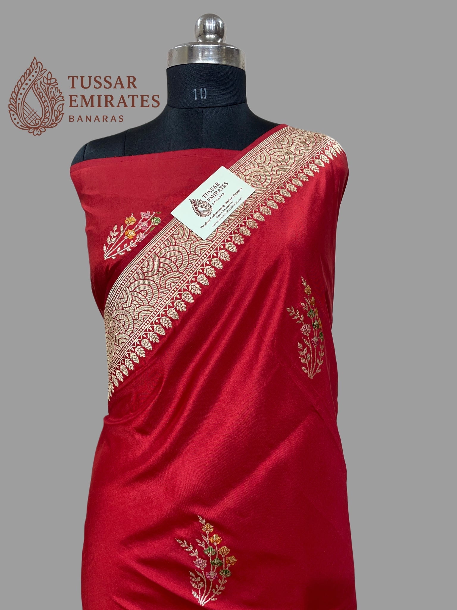 Red Pure Katan Silk Handloom Kadua Motif Banarasi Saree - With Meenakari - Tussar Emirates