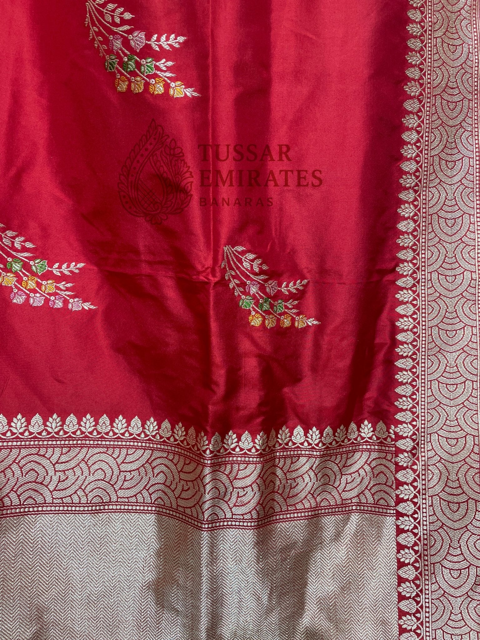 Red Pure Katan Silk Handloom Kadua Motif Banarasi Saree - With Meenakari - Tussar Emirates