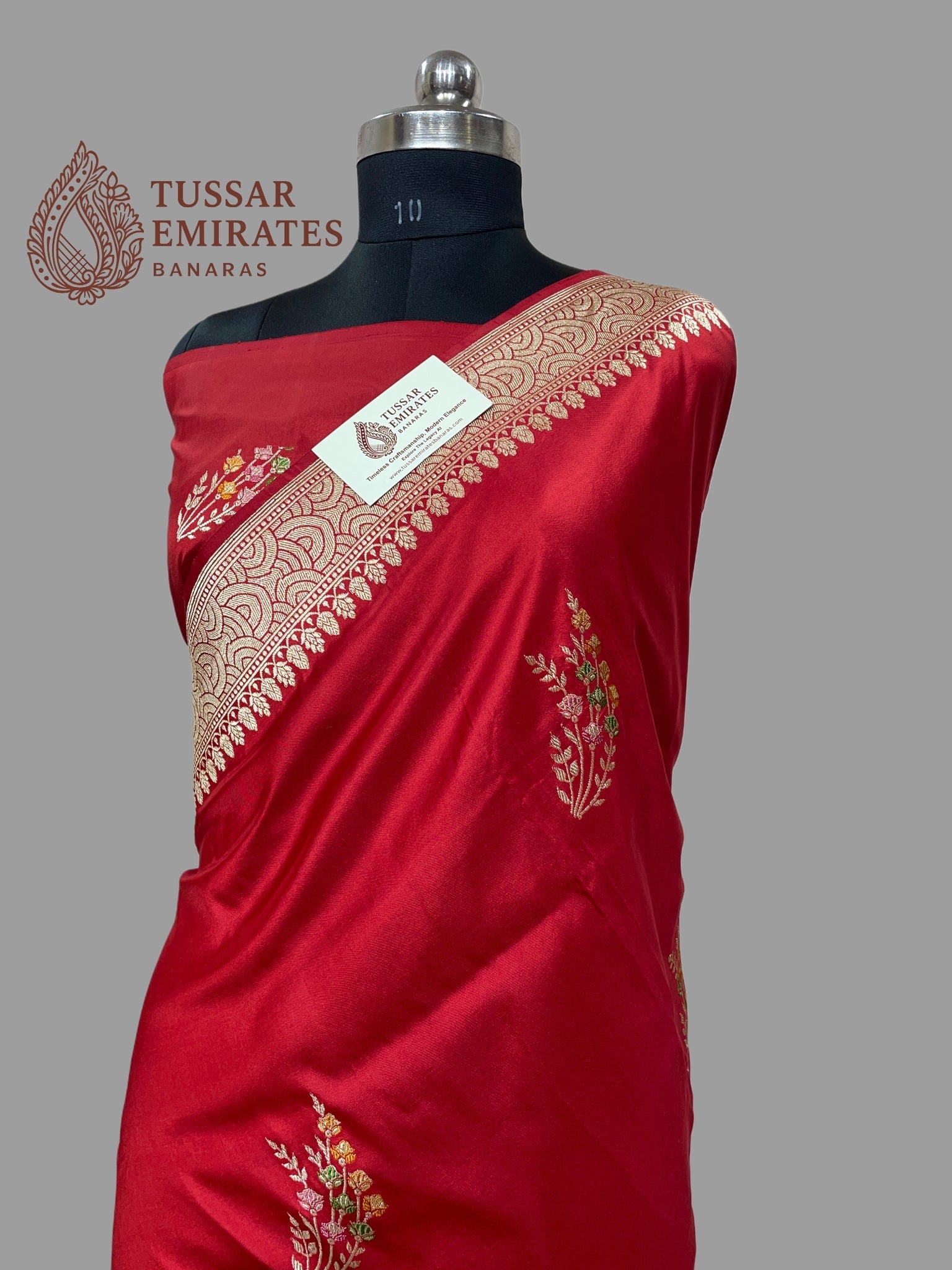 Red Pure Katan Silk Handloom Kadua Motif Banarasi Saree - With Meenakari - Tussar Emirates
