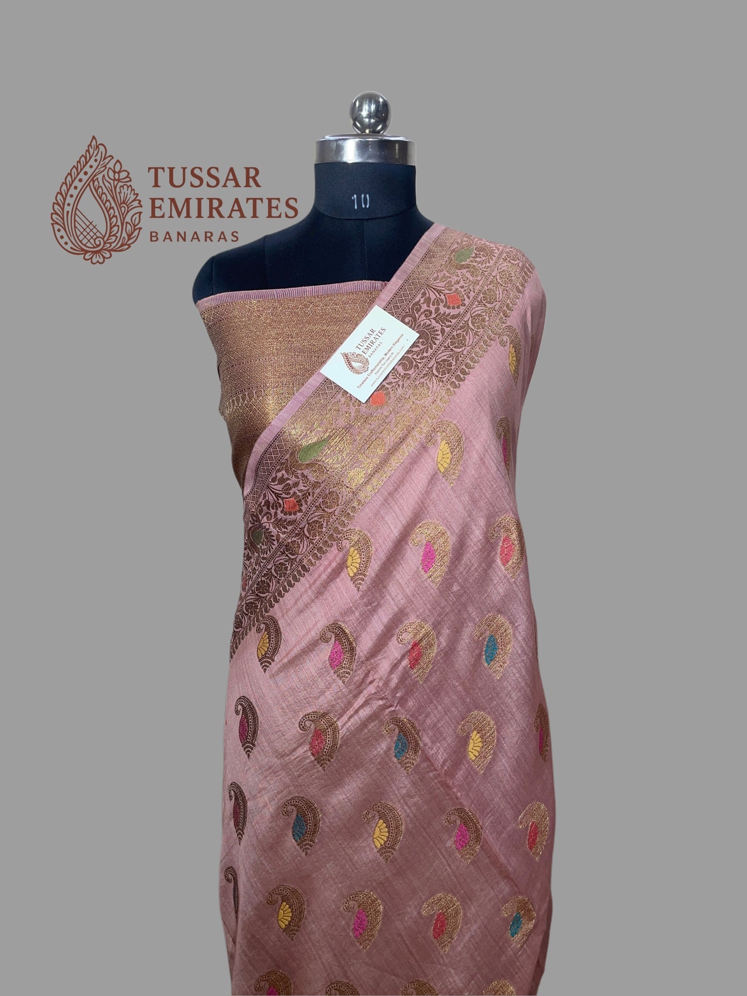 ure Munga Silk Banarasi Saree – Dusty Rose Pink Antique Zari - Tussar Emirates