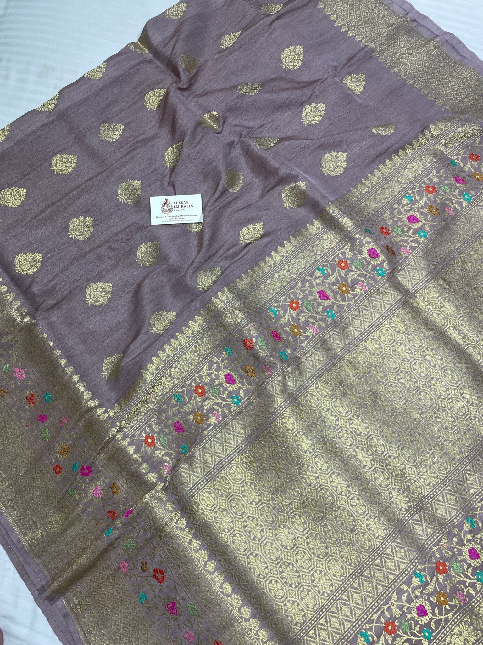 ure Tussar Georgette Banarasi Kadwa Saree – Greyish Brown - Tussar Emirates