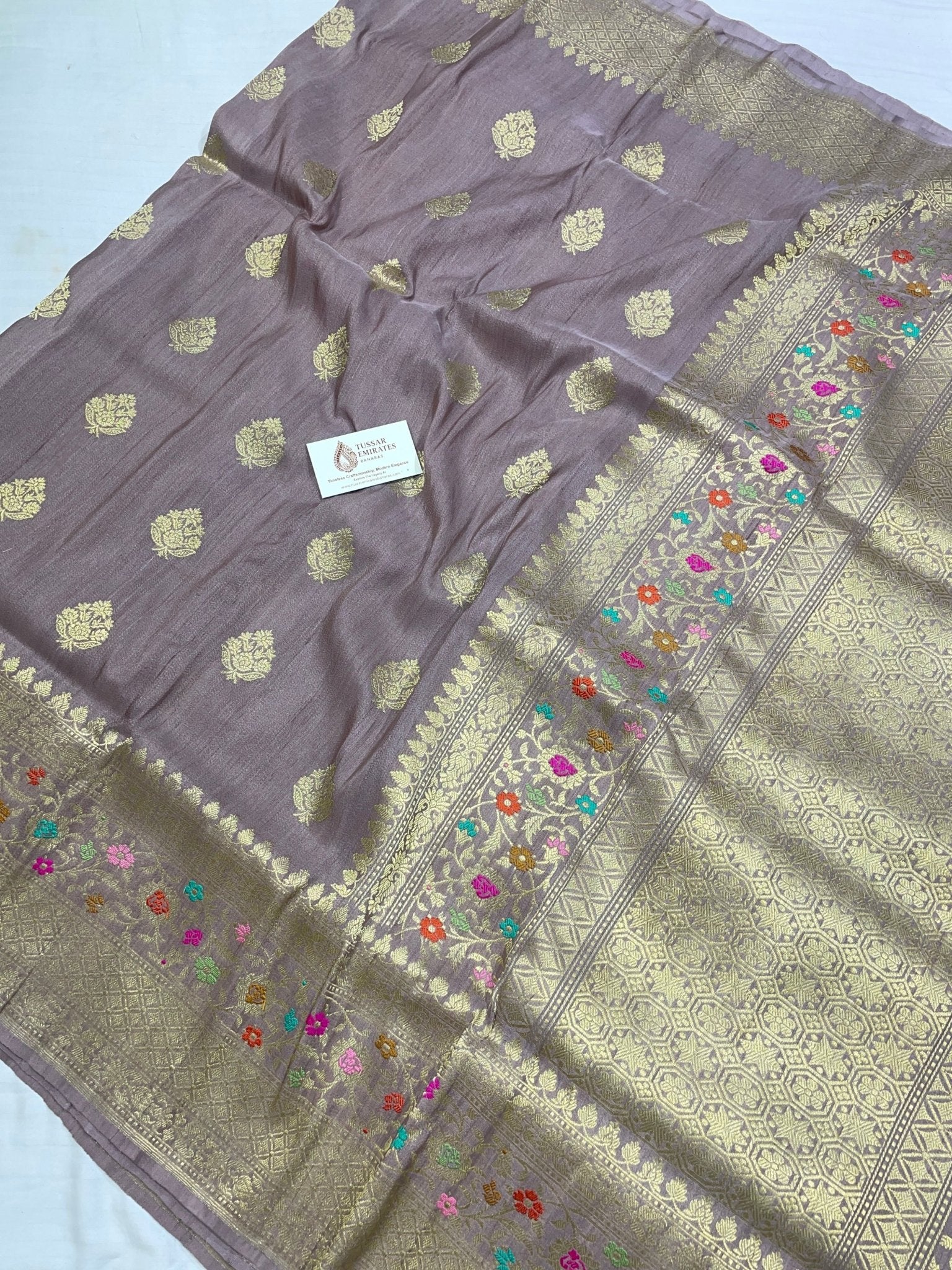 ure Tussar Georgette Banarasi Kadwa Saree – Greyish Brown - Tussar Emirates
